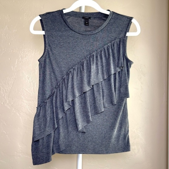 J. Crew Charcoal Asymmetrical Ruffle Tank Top XXS Dark Gray - Picture 3 of 6